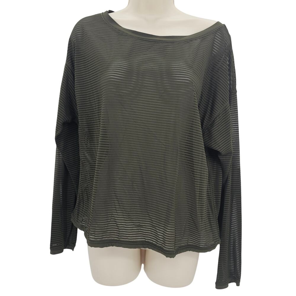 Lululemon Womans size 8 Lean In Long Sleeve Workout Top Sheer Mesh Dark Olive